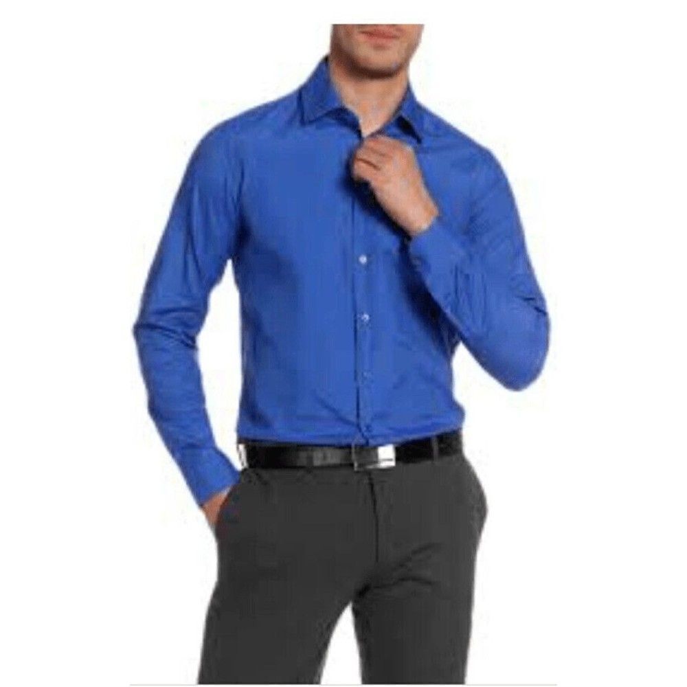 Calvin Klein Men's Royal Blue Button Down‎ Long Sleeve Slim Fit Shirt Size 34/35